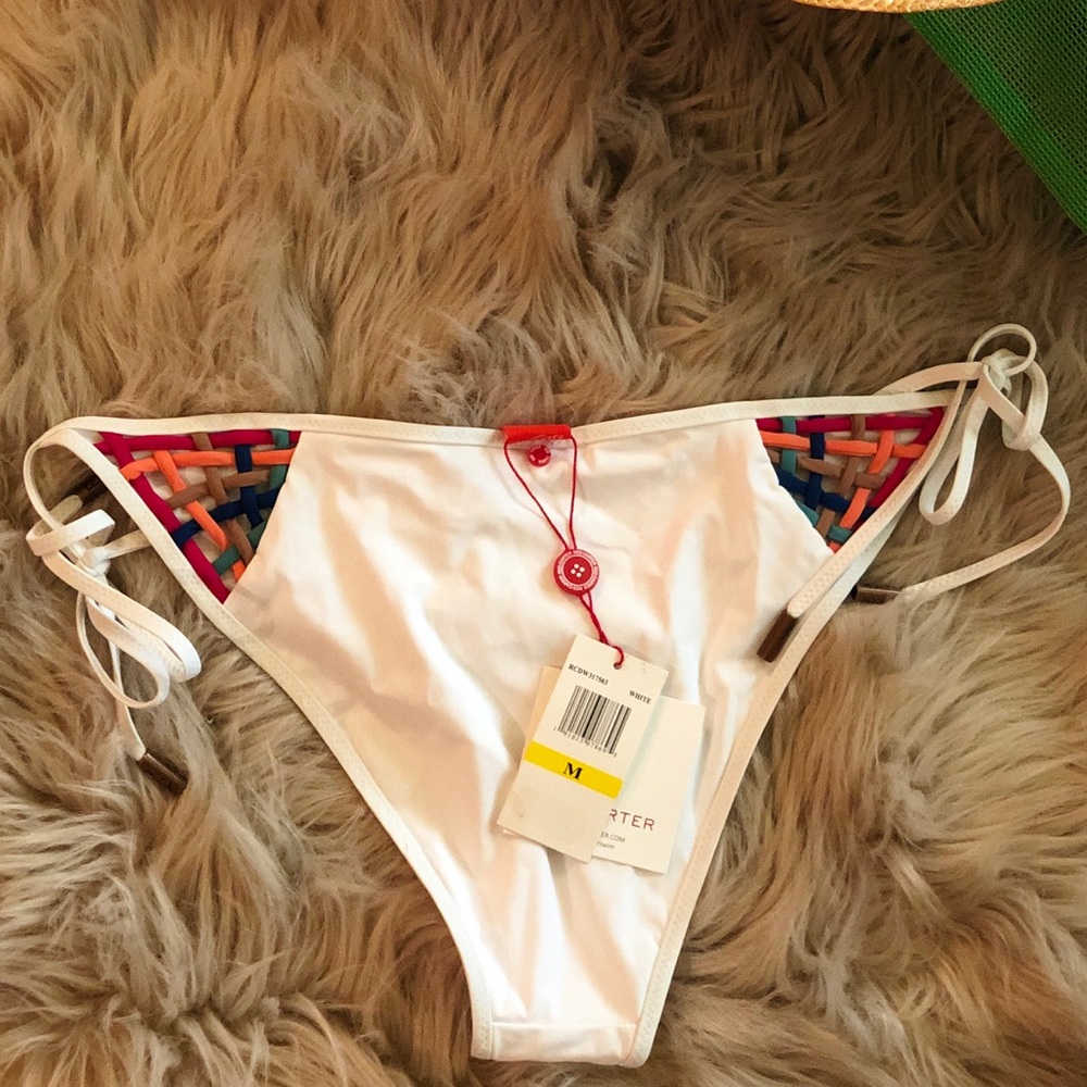 Red Carter White Bikini Bottom with Crisscrossing
